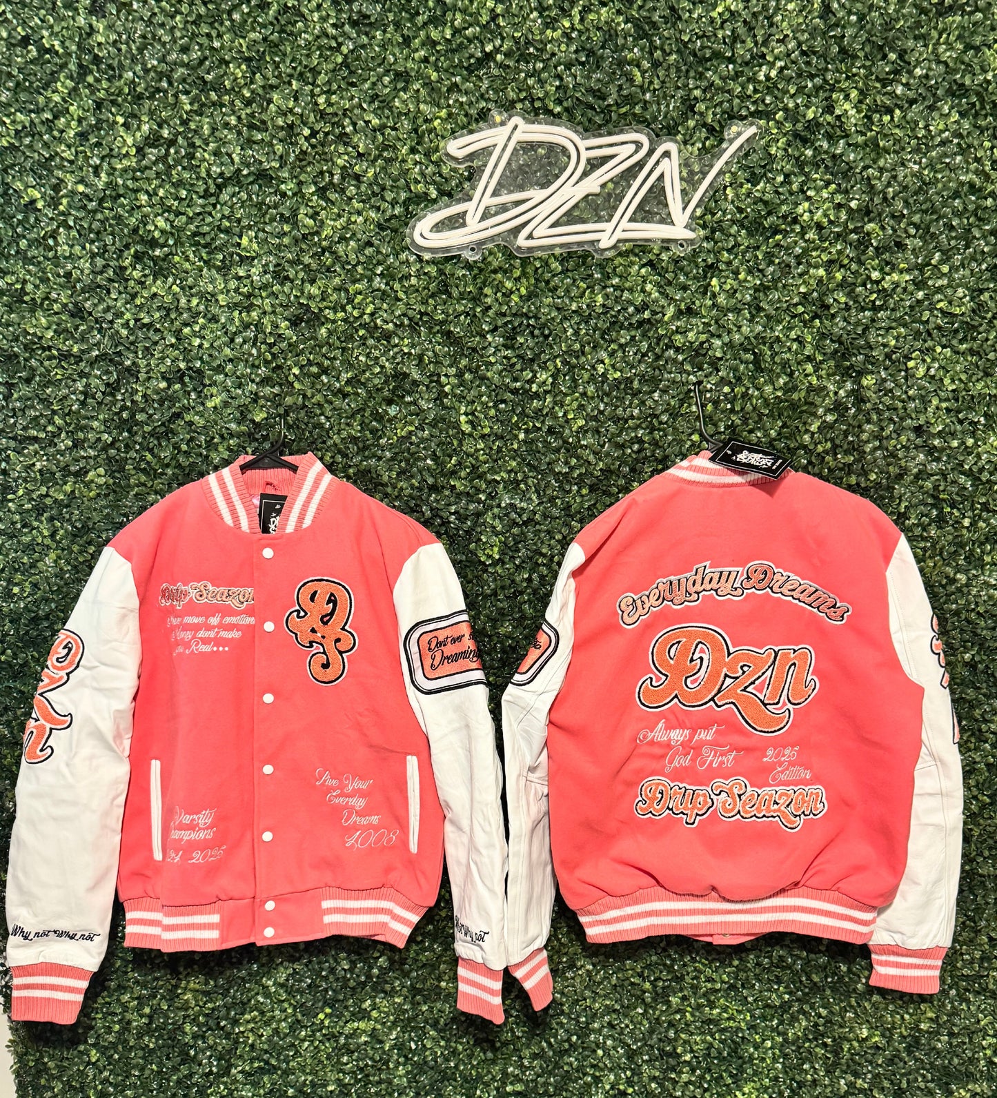 Pink & White Letterman Jacket