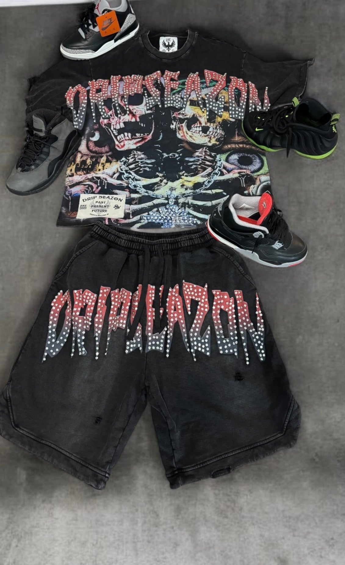 Drip SeaZon Rhinestone Graphic Combo Shirt and Shorts